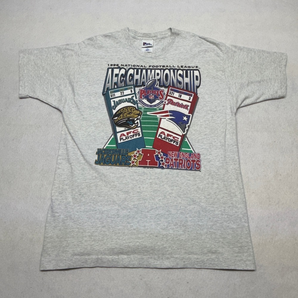 Vintage 1997 Pro Player NFL TShirt AFC Championship Jaguars Patriots Grey XL